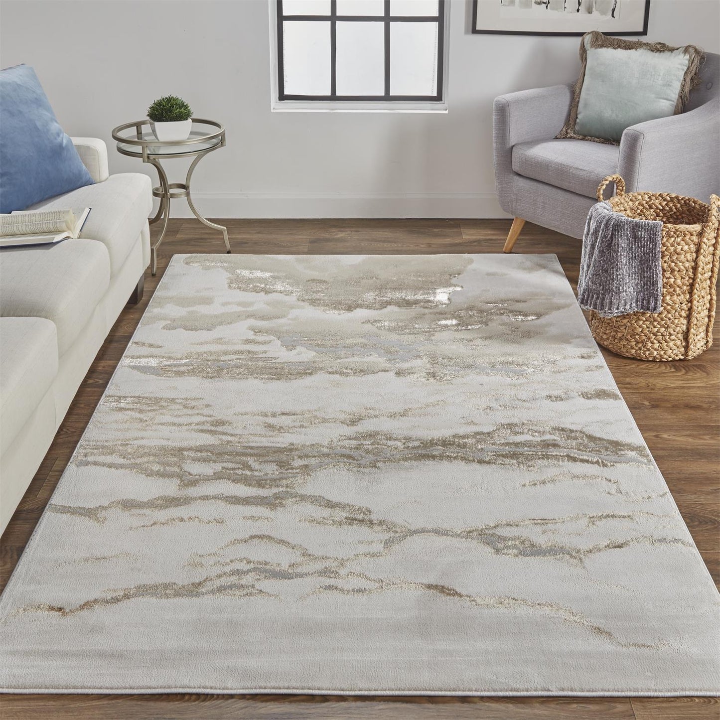 Aura Modern/Casual/Global Ivory/Tan/Gray Accent Rug