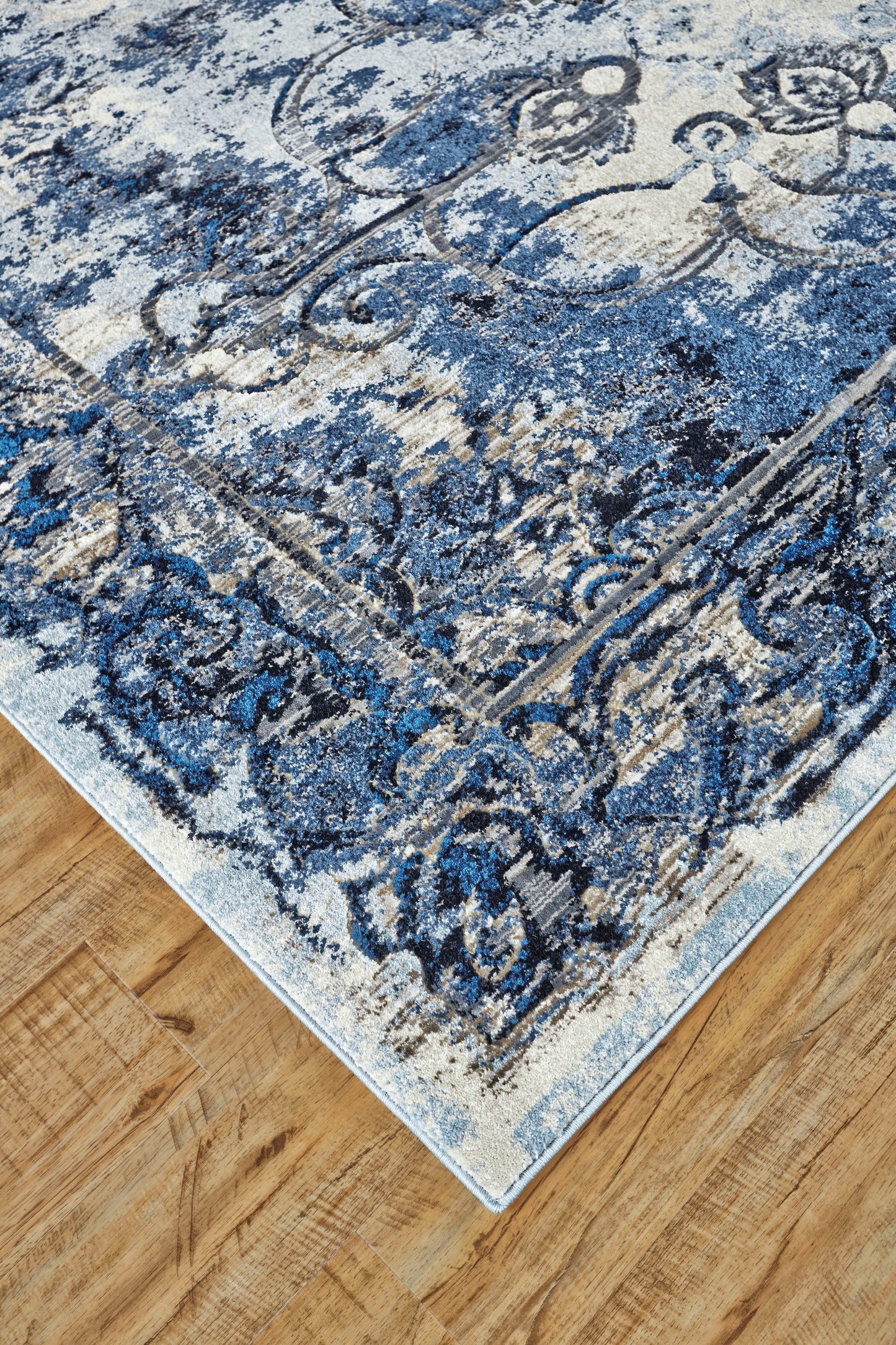 Milton Modern/Vintage Distressed/Medallion Blue/Ivory/Gray - Feizy Rug