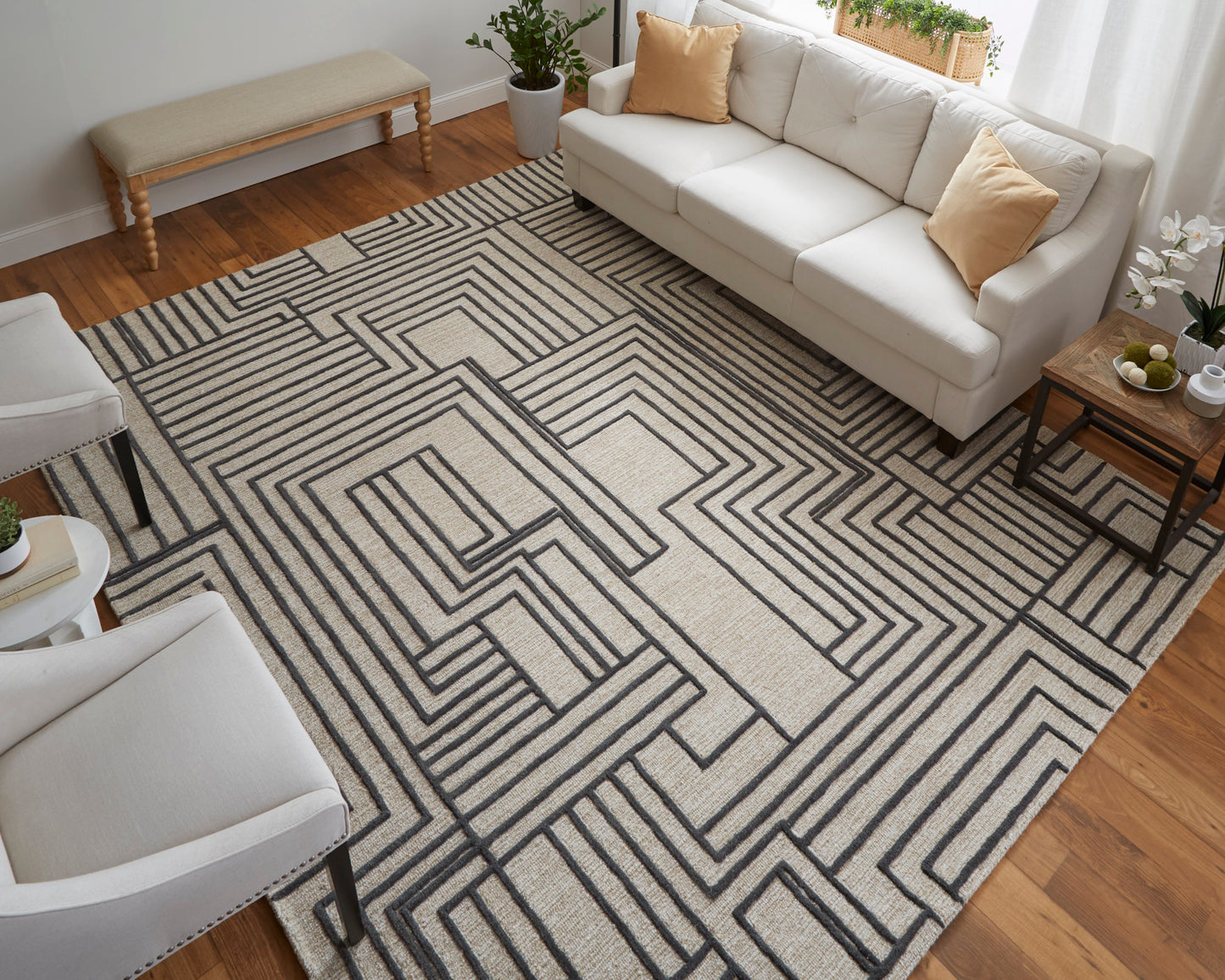 Gansett Modern/Casual Geometric/Stripes Tan/Brown - Feizy Rug