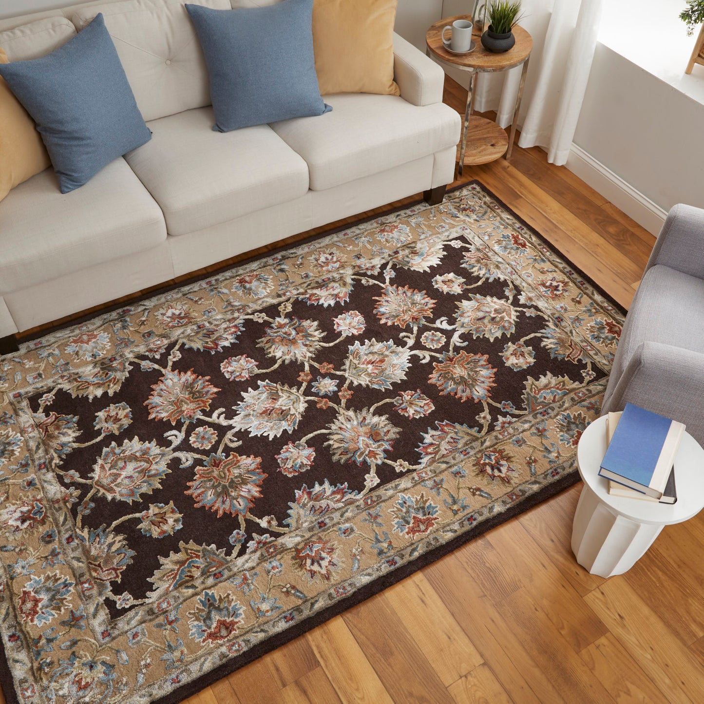 Prescott Traditional/Classic/French & Victorian Floral & Botanical/Oriental/Bordered Brown/Tan/Orange - Feizy Rug