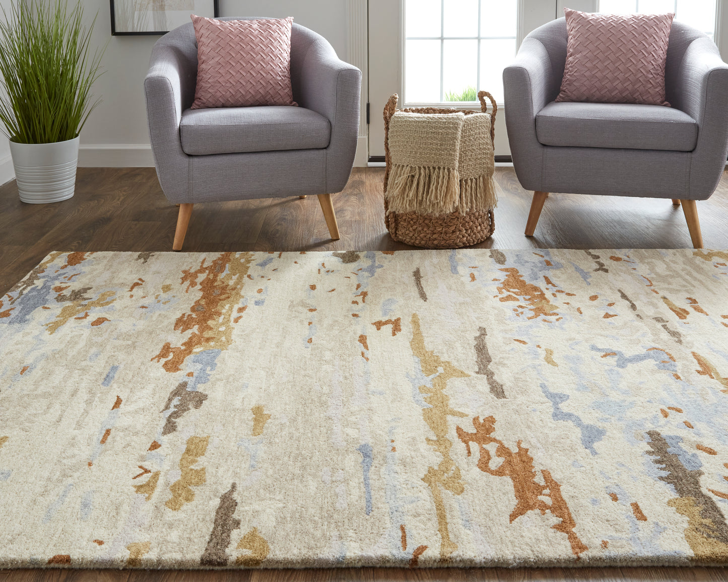 Everley Modern/Casual Ivory/Blue/Brown Accent Rug