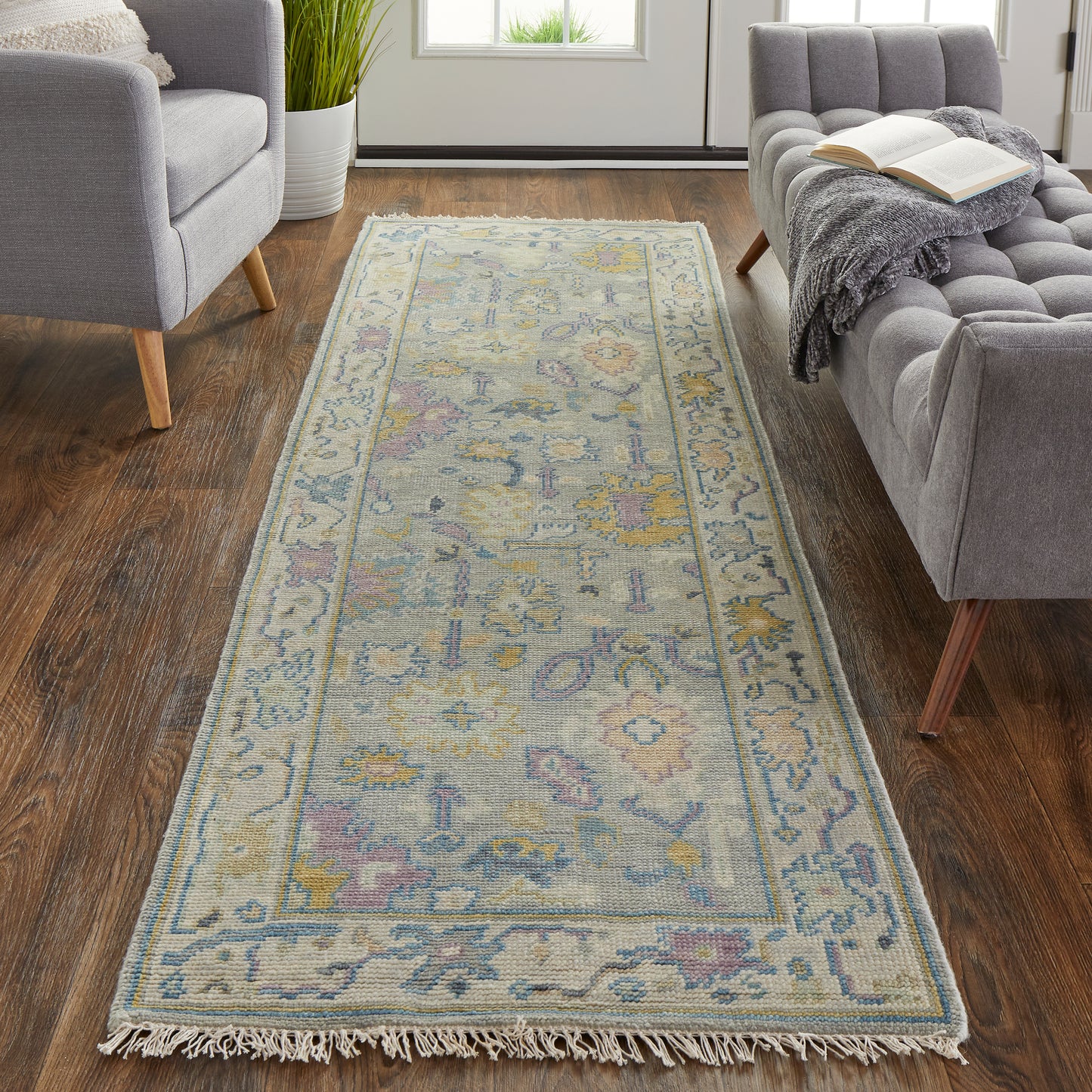 Karina Traditional/Bohemian & Eclectic/Craftsman Persian/Bordered/Floral & Botanical Gray/Purple/Gold - Feizy Rug