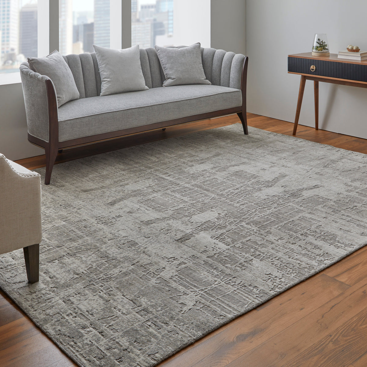 Eastfield Modern/Casual Abstract/Distressed Gray/Ivory 69A5 - Feizy Rug