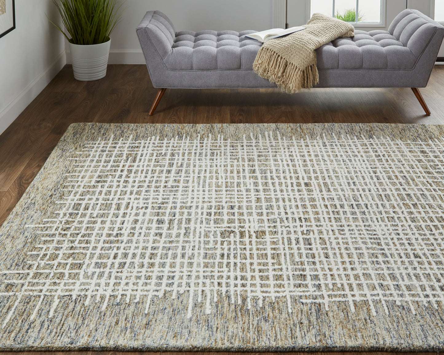 Maddox Transitional/Casual Abstract Tan/Ivory - Feizy Rug