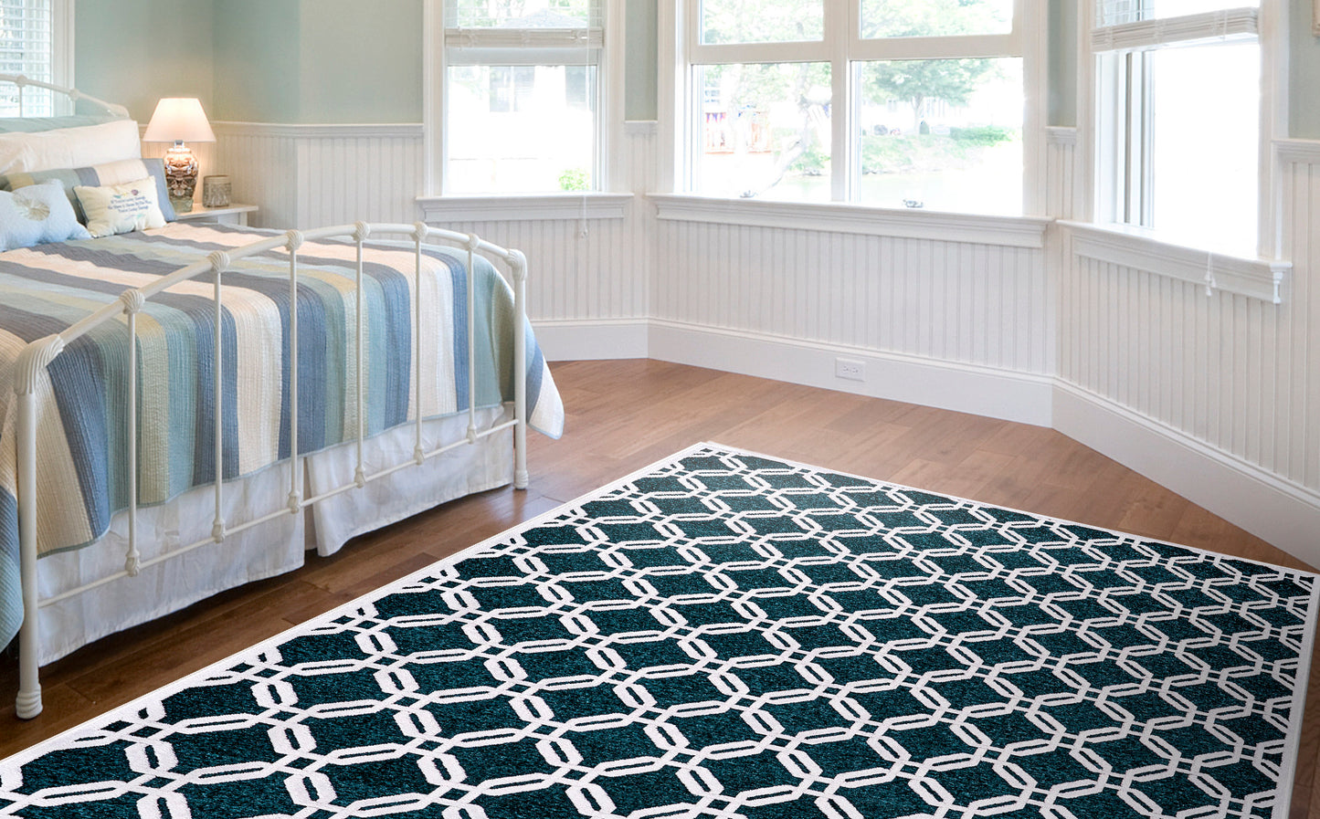 Saphir Mira Modern/Cottage Trellis & Lattice Blue/Green/White - Feizy Rug