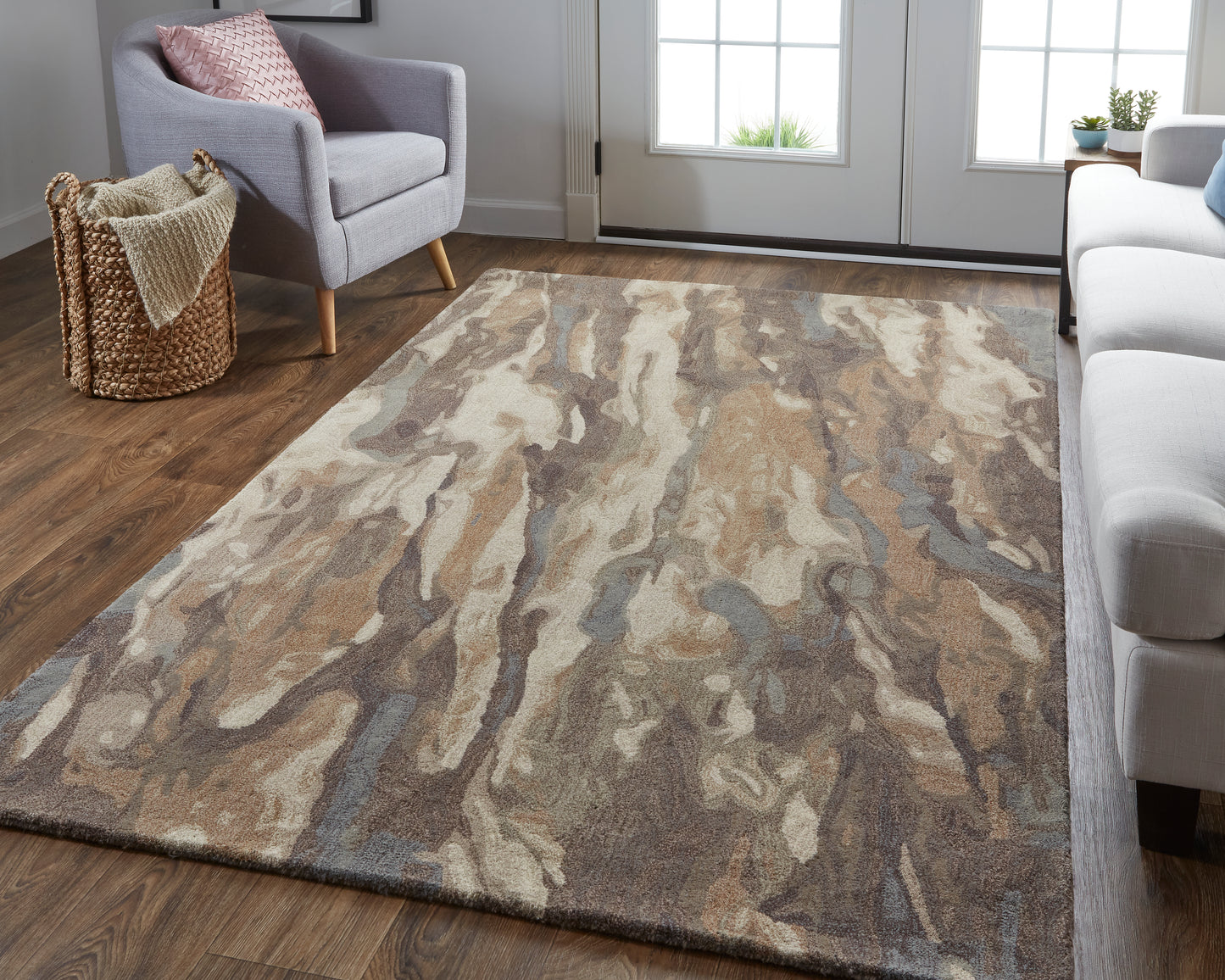 Amira Transitional/Industrial/Casual Abstract/Watercolor Brown/Gray/Tan - Feizy Rug