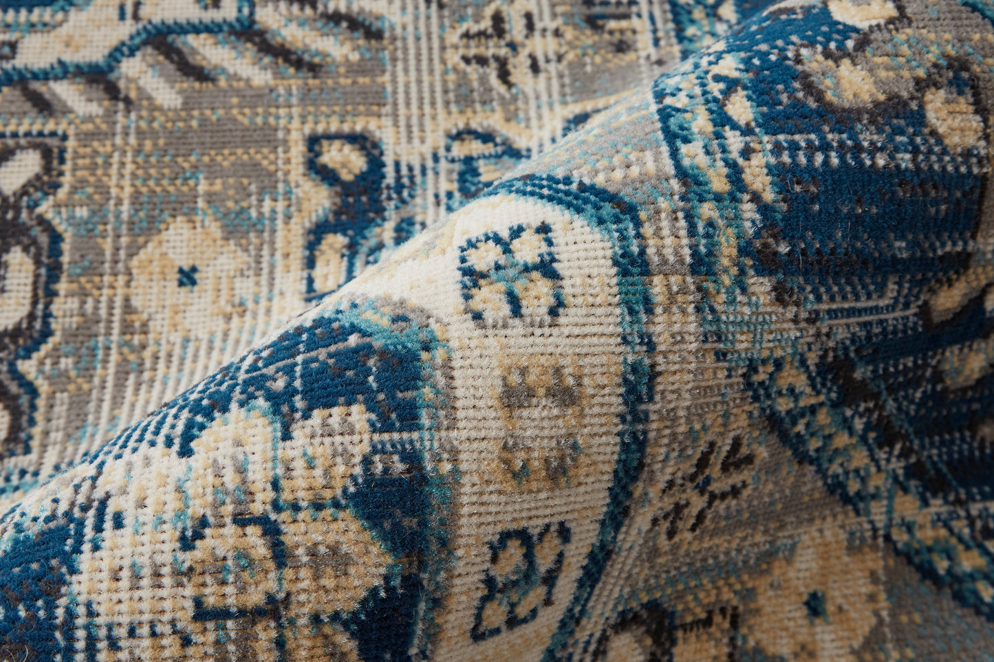 Nolan Transitional/Bohemian & Eclectic/Vintage Medallion/Persian/Distressed Blue/Ivory - Feizy Rug