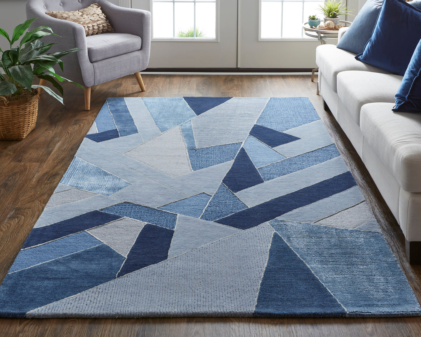Nash Modern/Bohemian & Eclectic/Mid-Century Modern Geometric/Color Block Blue/Silver - Feizy Rug