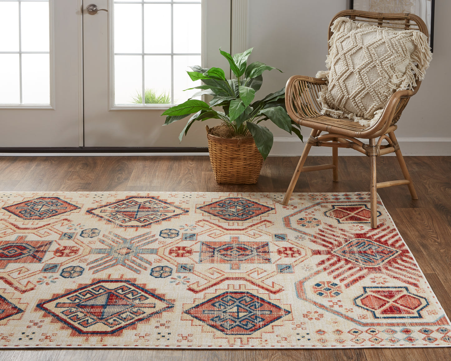 Nolan Transitional/Southwestern/Bohemian & Eclectic Southwestern/Diamond/Moroccan Ivory/Red/Tan - Feizy Rug