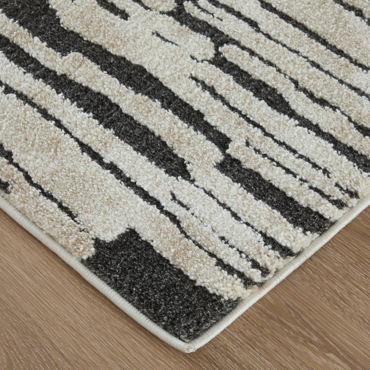 Gilmore Modern Stripes/Checkered/Abstract Ivory/Black - Feizy Rug