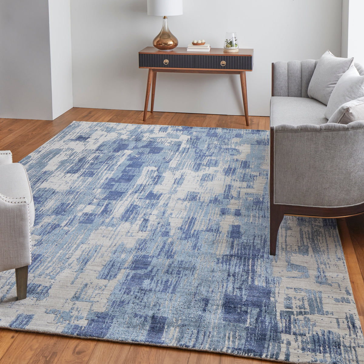 Eastfield Modern/Casual Abstract/Distressed Blue/Ivory 69AG - Feizy Rug