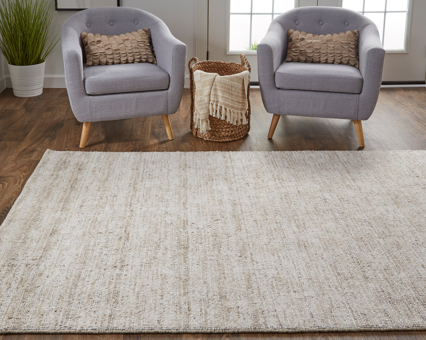 Delino Transitional/Casual/Industrial Solid Taupe - Feizy Rug