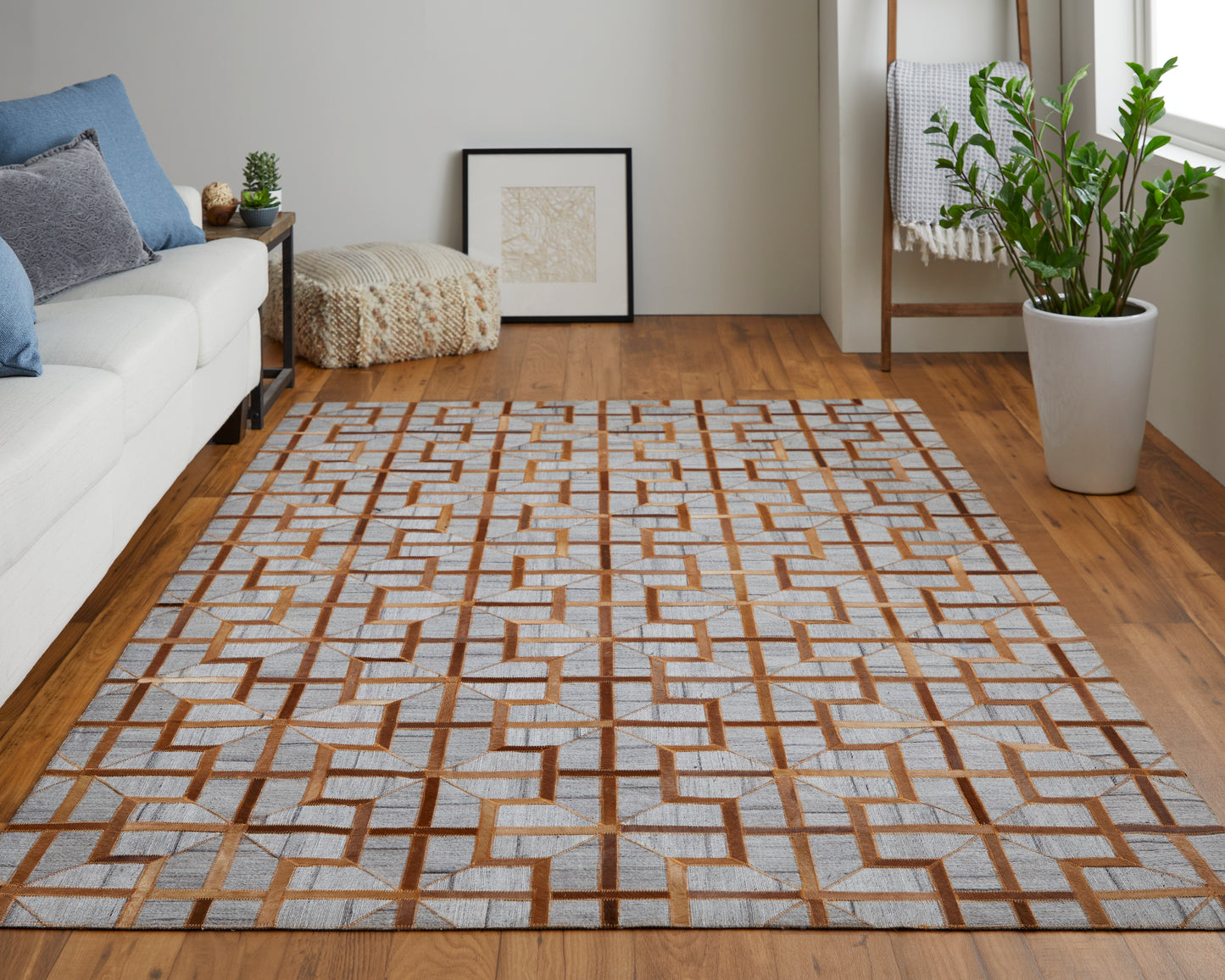 Fannin Transitional/Mid-Century Modern Tan/Brown/Gray Accent Rug  Feizy Rugs Small Parcel,Feizy Rugs,Fannin,Tan/Brown/Gray,2' x 3',Accent Rug,Viscose/Leather,Transitional/Mid-Century Modern,India
