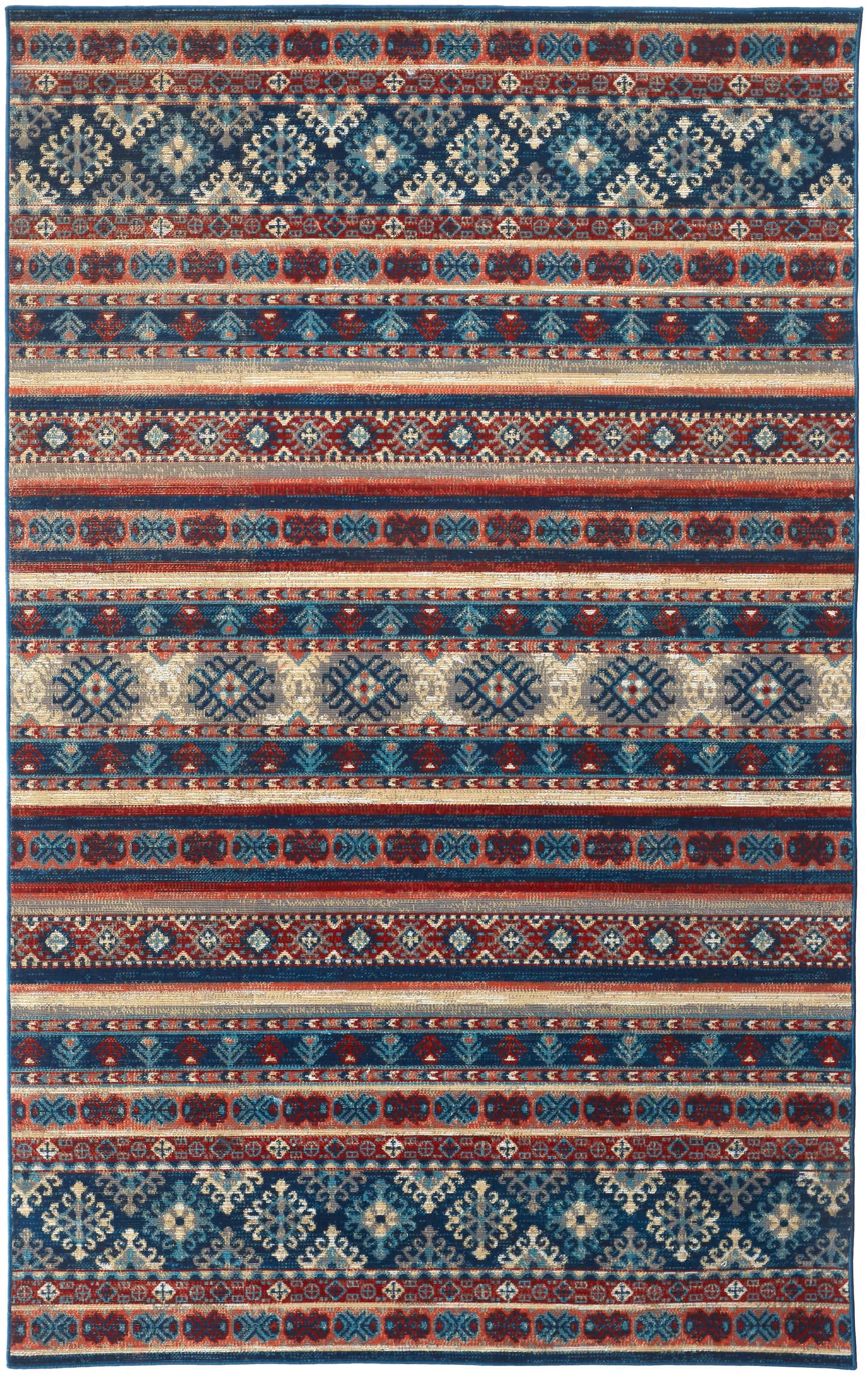 Nolan Transitional/Farmhouse/Casual Diamond/Stripes/Distressed Blue/Red/Ivory - Feizy Rug