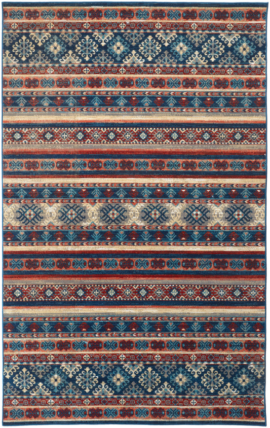 Nolan Transitional/Farmhouse/Casual Diamond/Stripes/Distressed Blue/Red/Ivory - Feizy Rug