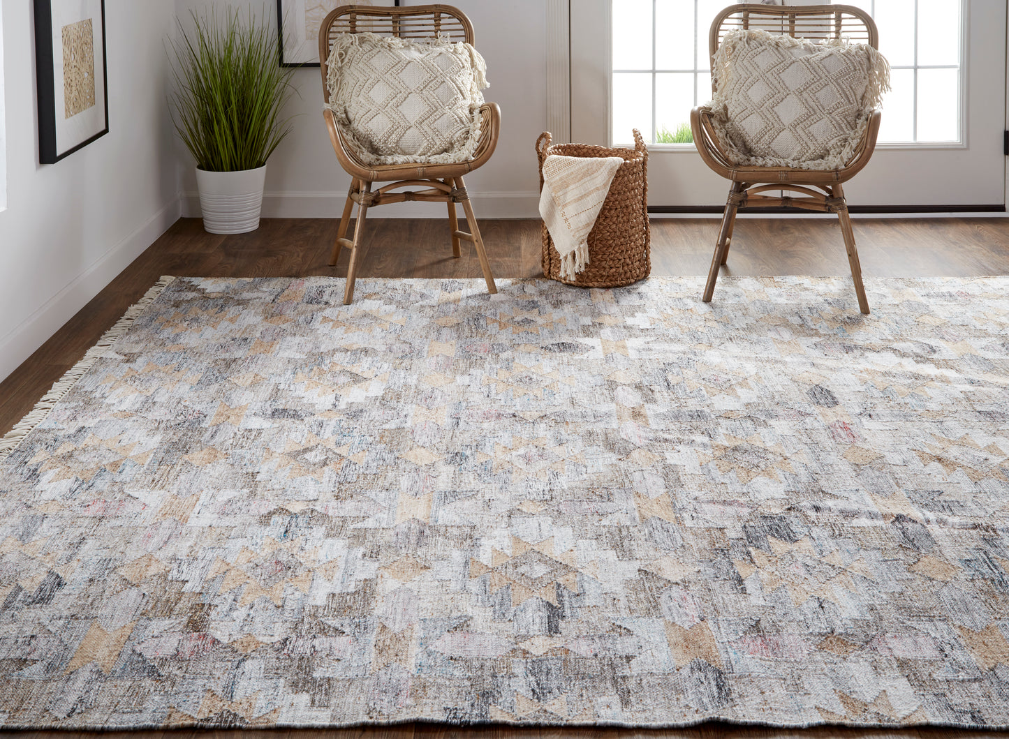 Beckett Transitional/Casual/Rustic Moroccan/Medallion Taupe/Gray/Blue - Feizy Rug