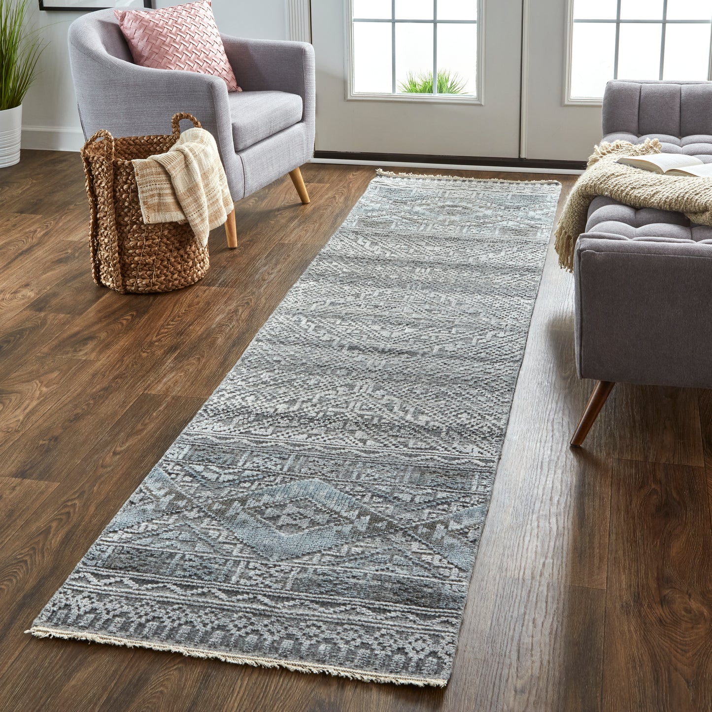 Payton Transitional/Farmhouse/Scandinavian Diamond/Trellis & Lattice Gray/Ivory/Blue - Feizy Rug