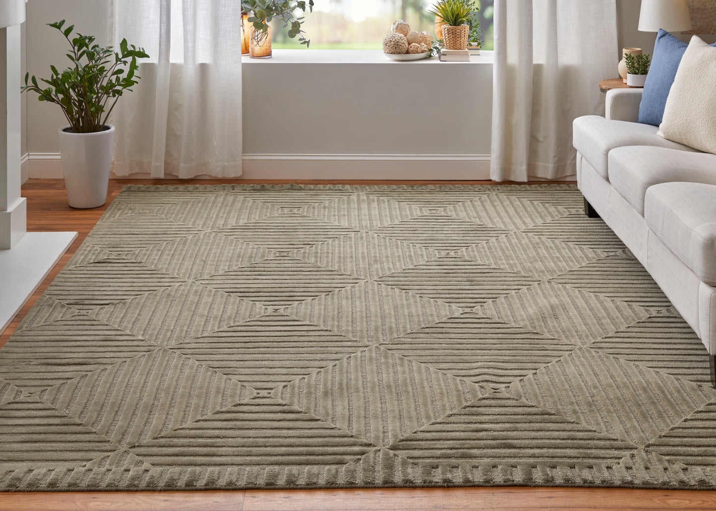 Channels Modern/Global Geometric Green/Taupe/Blue - Feizy Rug