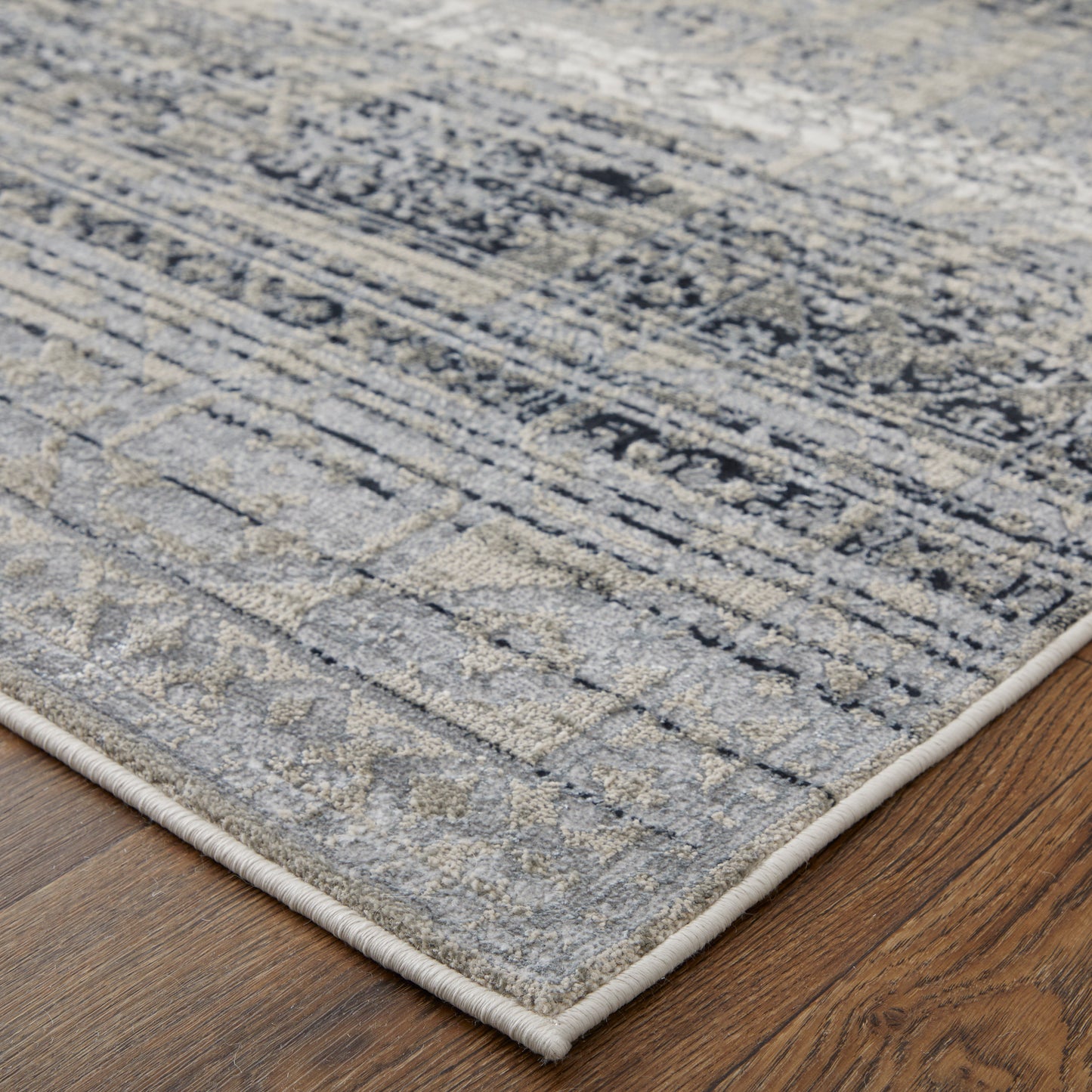Macklaine Transitional/Bohemian & Eclectic/Global Distressed/Oriental/Bordered Taupe/Black/Ivory - Feizy Rug