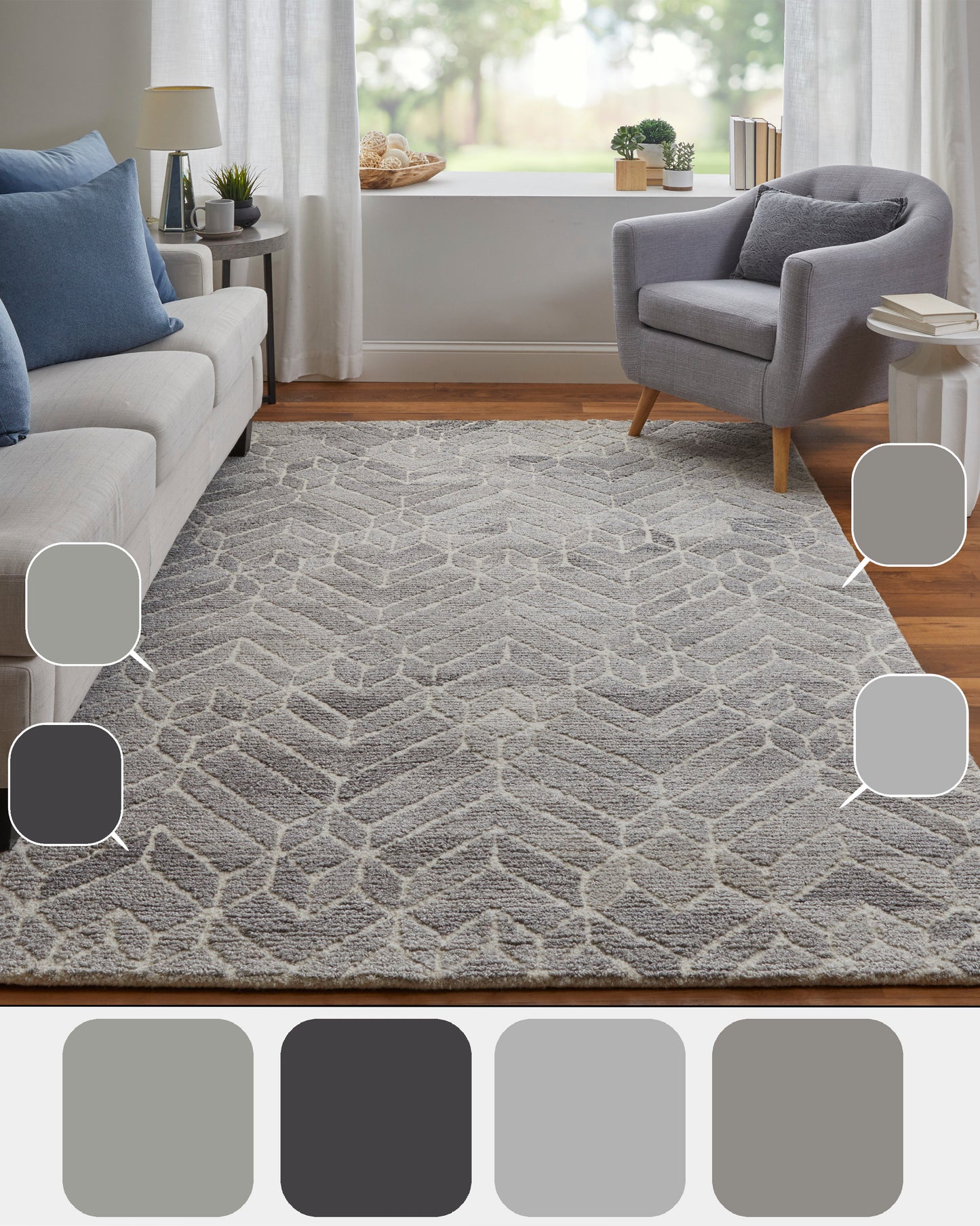 Asher Transitional/Industrial/Casual Geometric/Herringbone/Chevron Taupe/Gray/Ivory - Feizy Rug