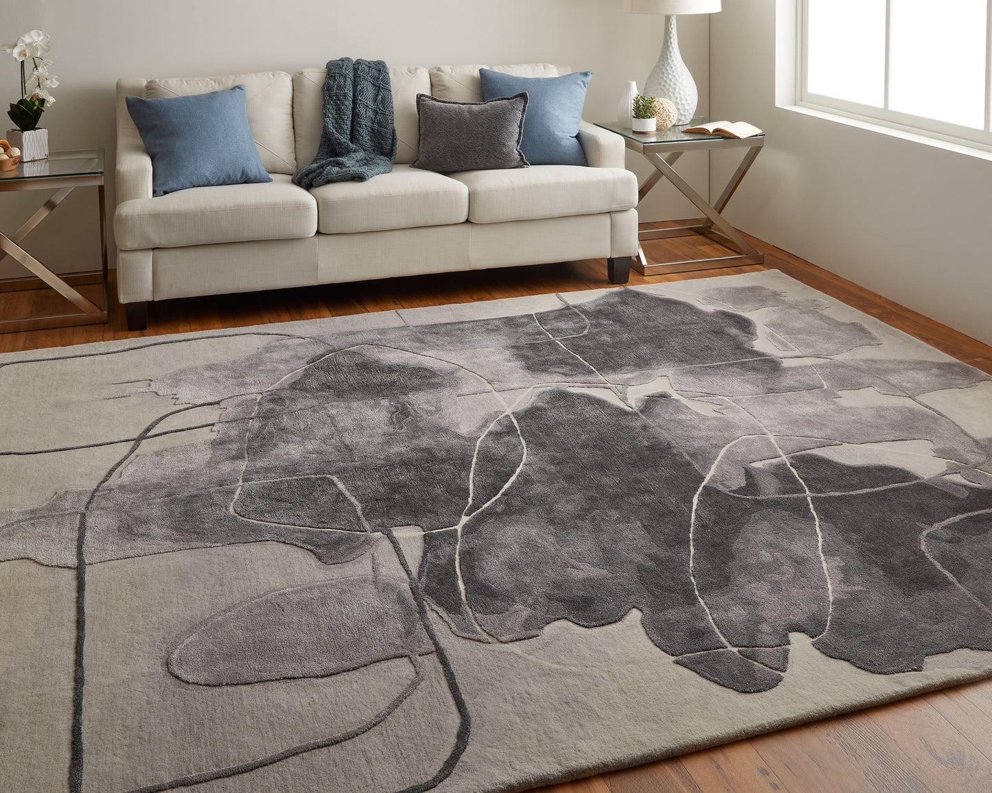 Anya Transitional/Industrial/Casual Abstract/Watercolor Ivory/Gray/Taupe - Feizy Rug