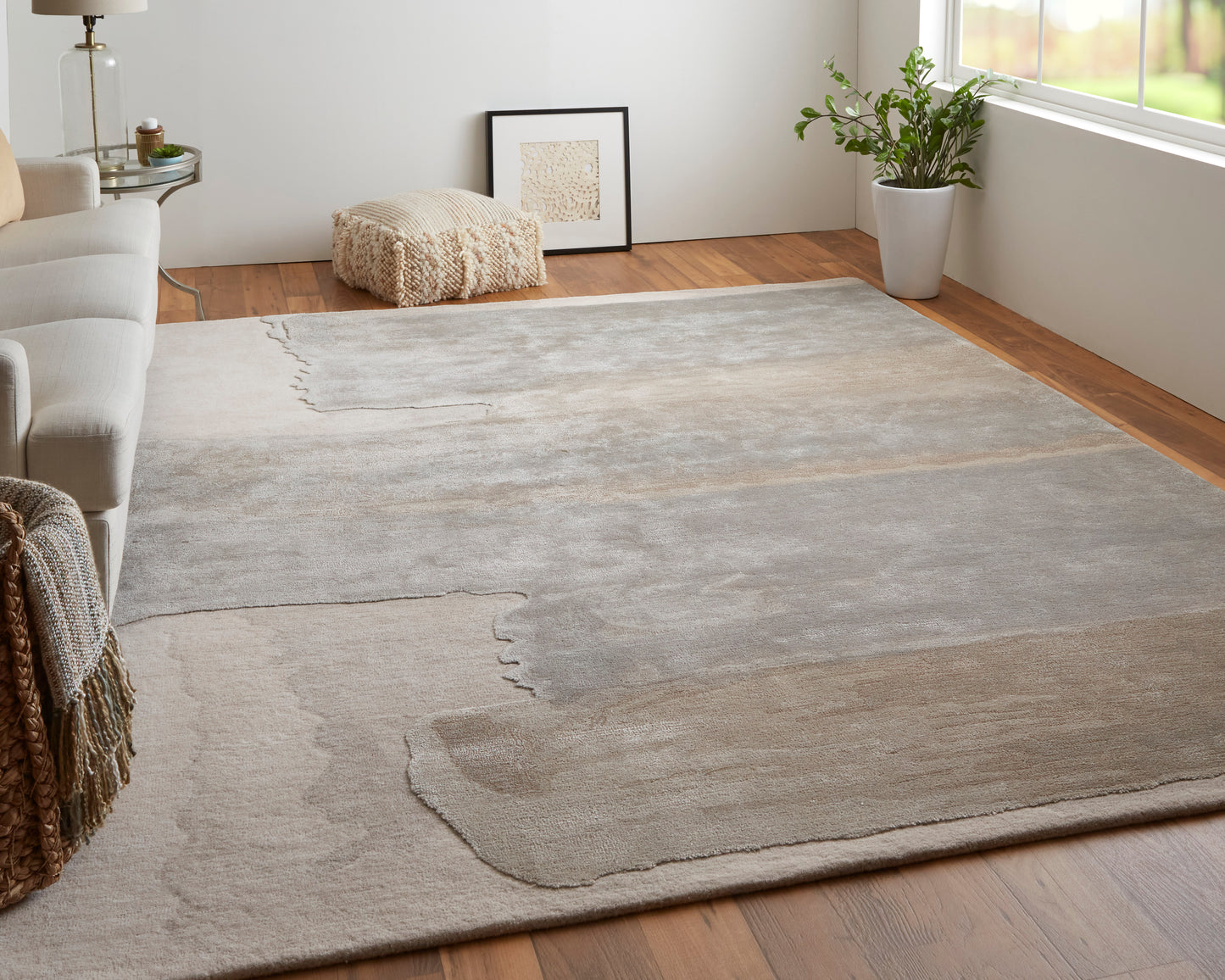 Anya Transitional/Industrial/Casual Abstract/Watercolor Ivory/Gray - Feizy Rug