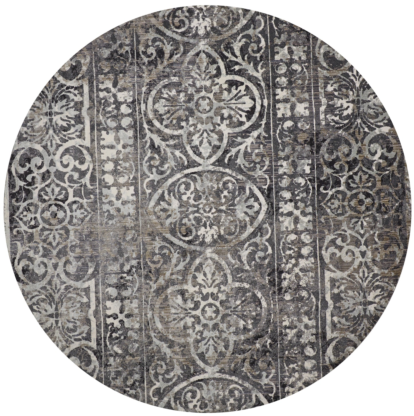 Kano Transitional/Casual Gray/Ivory/Taupe Round Rug  Feizy Rugs LTL,Feizy Rugs,Kano,Gray/Ivory/Taupe,8'9" x 8'9" Round,Round Rug,Polypropylene/Polyester,Transitional/Casual,Turkey