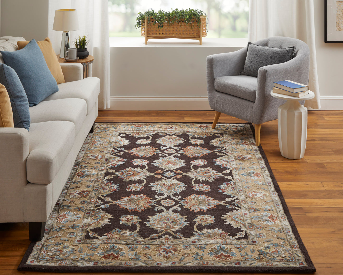 Prescott Traditional/Classic/French & Victorian Floral & Botanical/Oriental/Bordered Brown/Tan/Orange - Feizy Rug