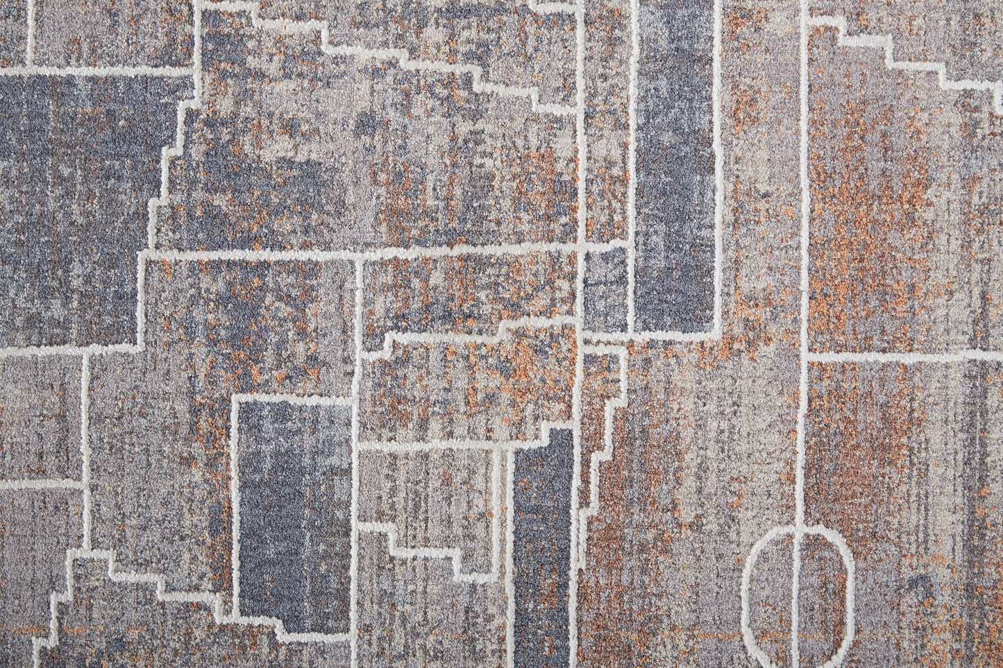 Francisco Transitional/Southwestern/Moroccan Abstract/Geometric Blue/Gray/Orange - Feizy Rug