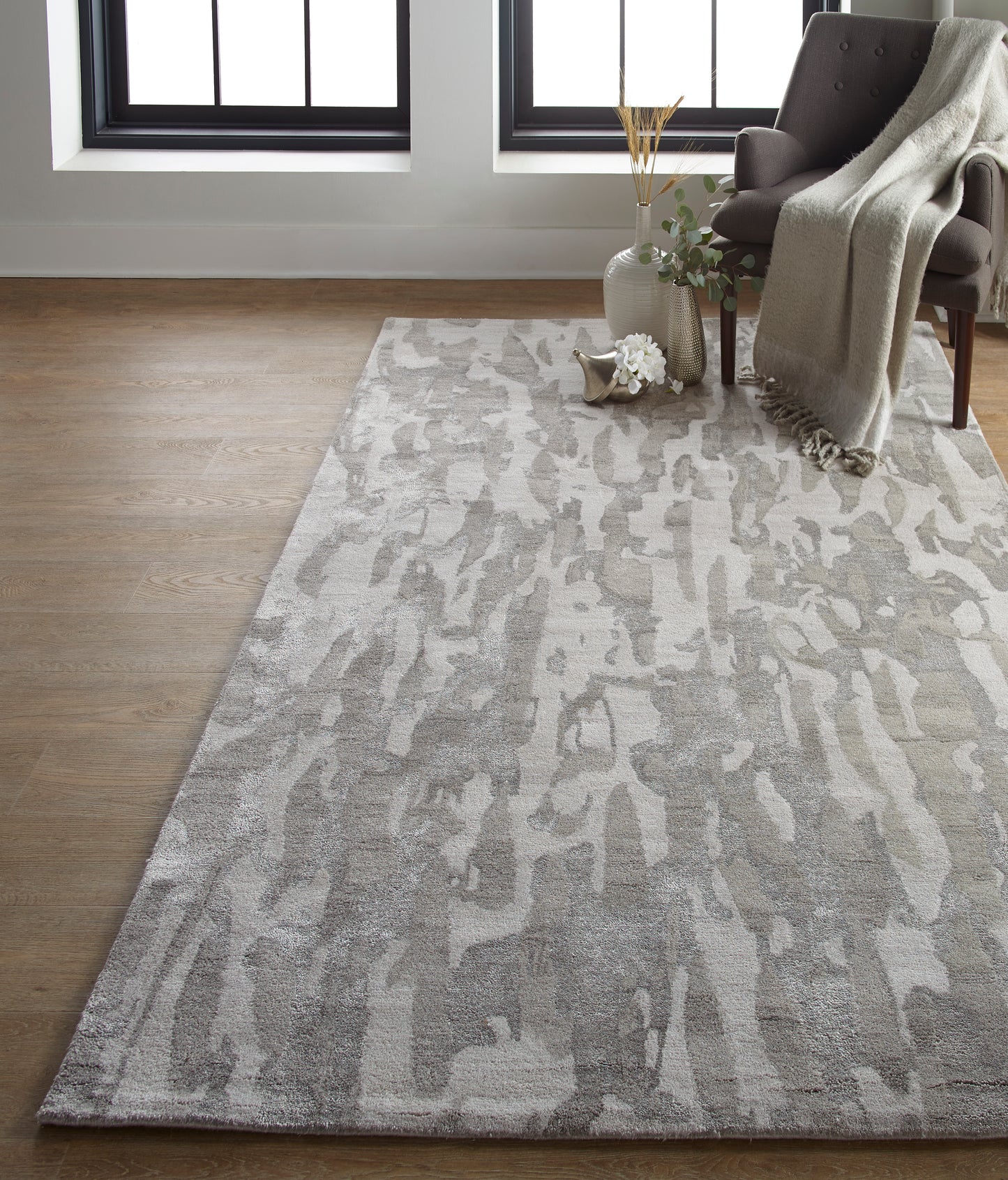 Dryden Transitional/Industrial/Casual Abstract/Watercolor Gray/Taupe/Silver - Feizy Rug