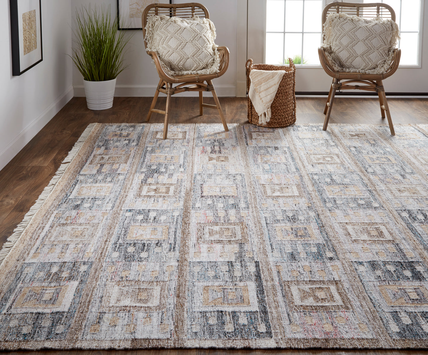 Beckett Transitional/Moroccan/Global Moroccan/Color Block/Patchwork Gray/Taupe/Tan - Feizy Rug
