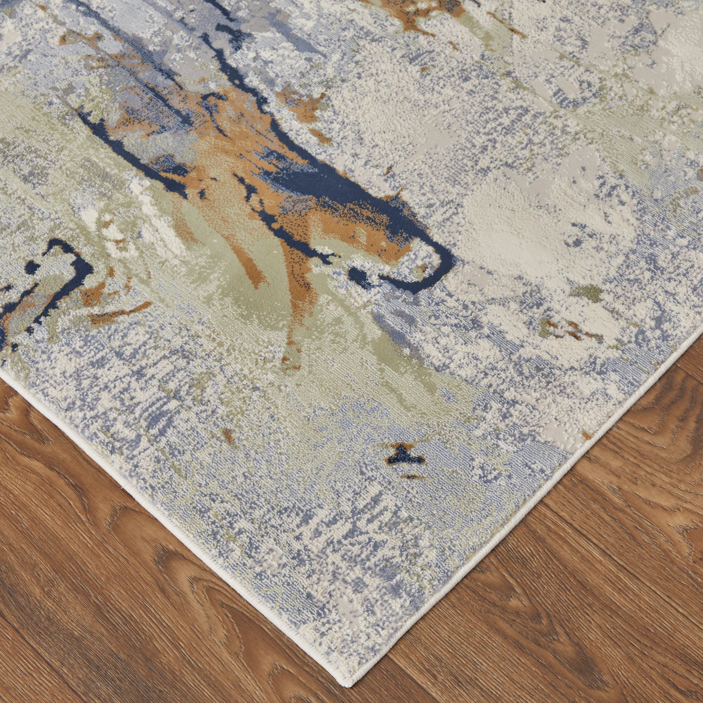 Clio Modern/Industrial/Casual Abstract/Watercolor Blue/Orange/Ivory - Feizy Rug