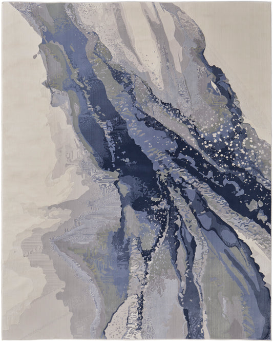 Clio Modern/Industrial/Casual Blue/Gray/Ivory Area Rug