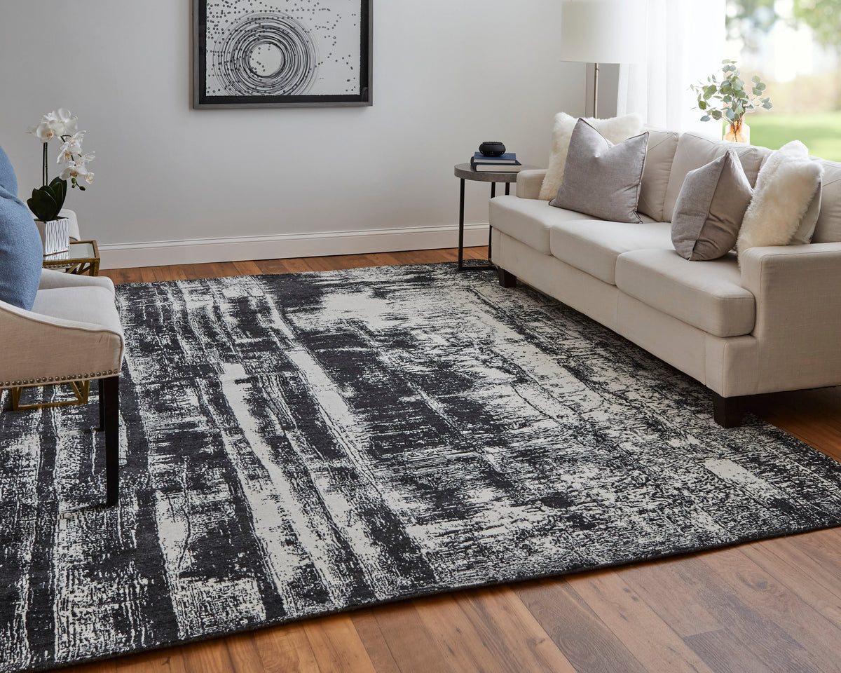 Coda Modern/Industrial/Global Abstract/Watercolor Black/White 8929 - Feizy Rug