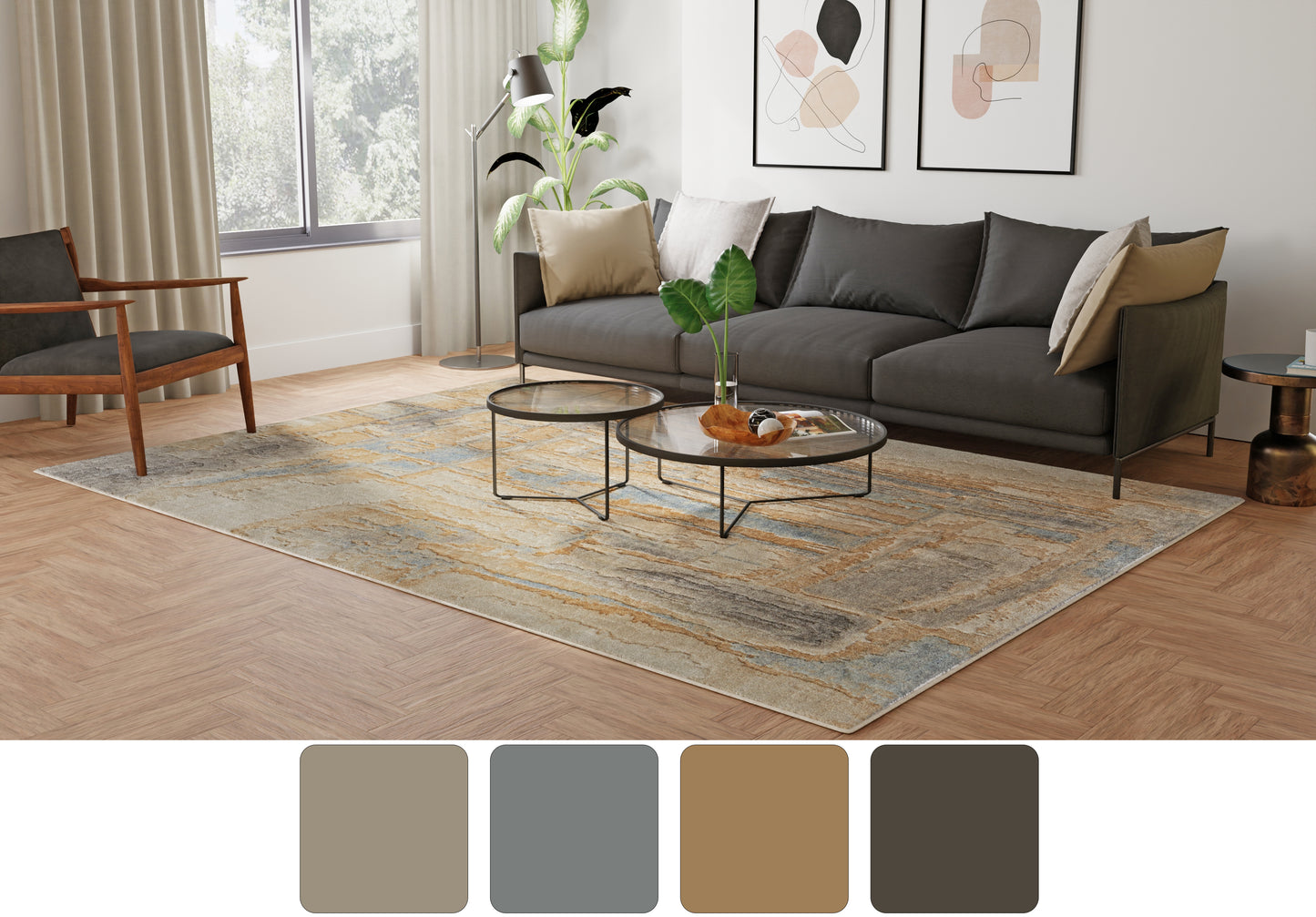Jaxson Modern/Industrial/Bohemian & Eclectic Abstract/Distressed/Watercolor Tan/Brown/Gray - Feizy Rug