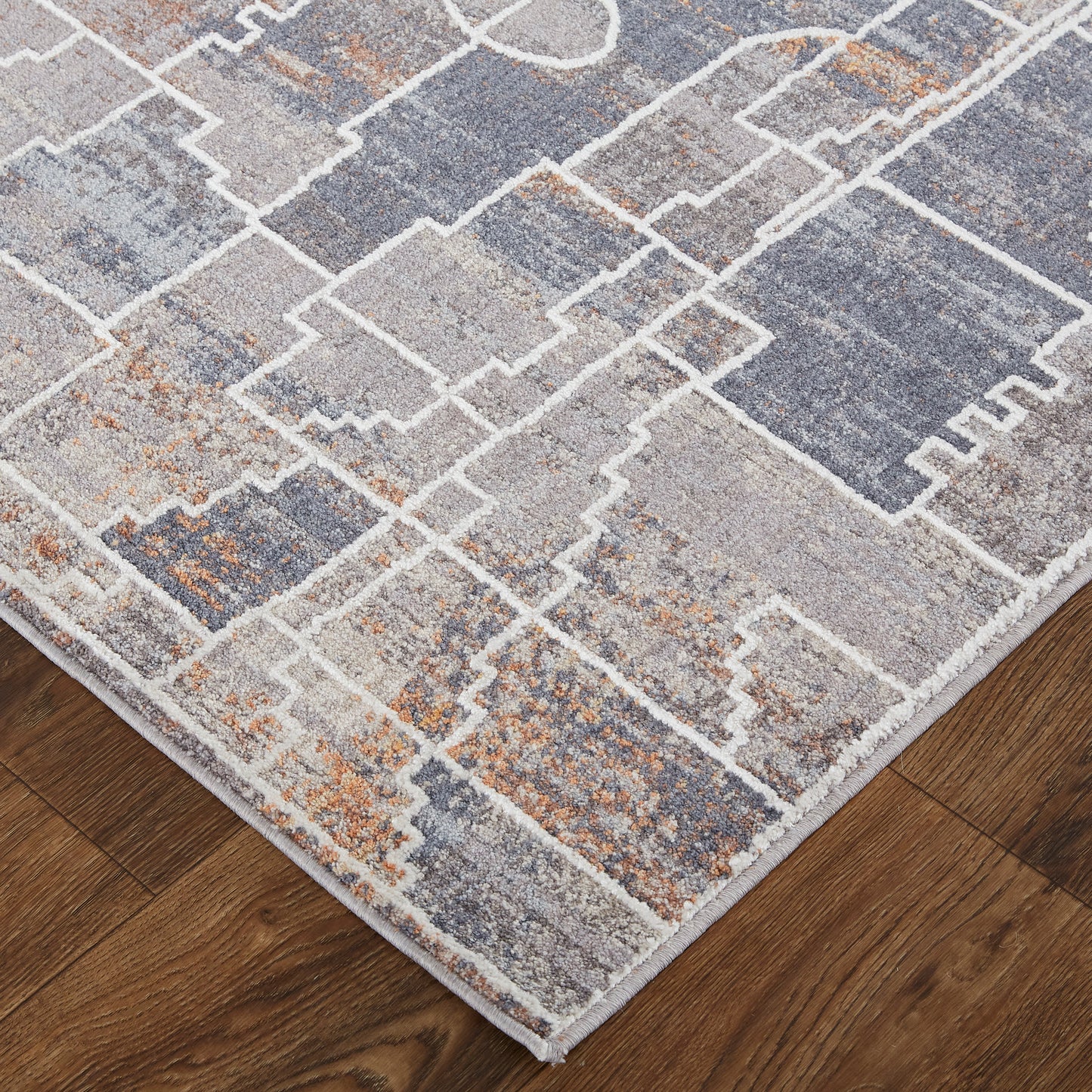 Francisco Transitional/Southwestern/Moroccan Abstract/Geometric Blue/Gray/Orange - Feizy Rug