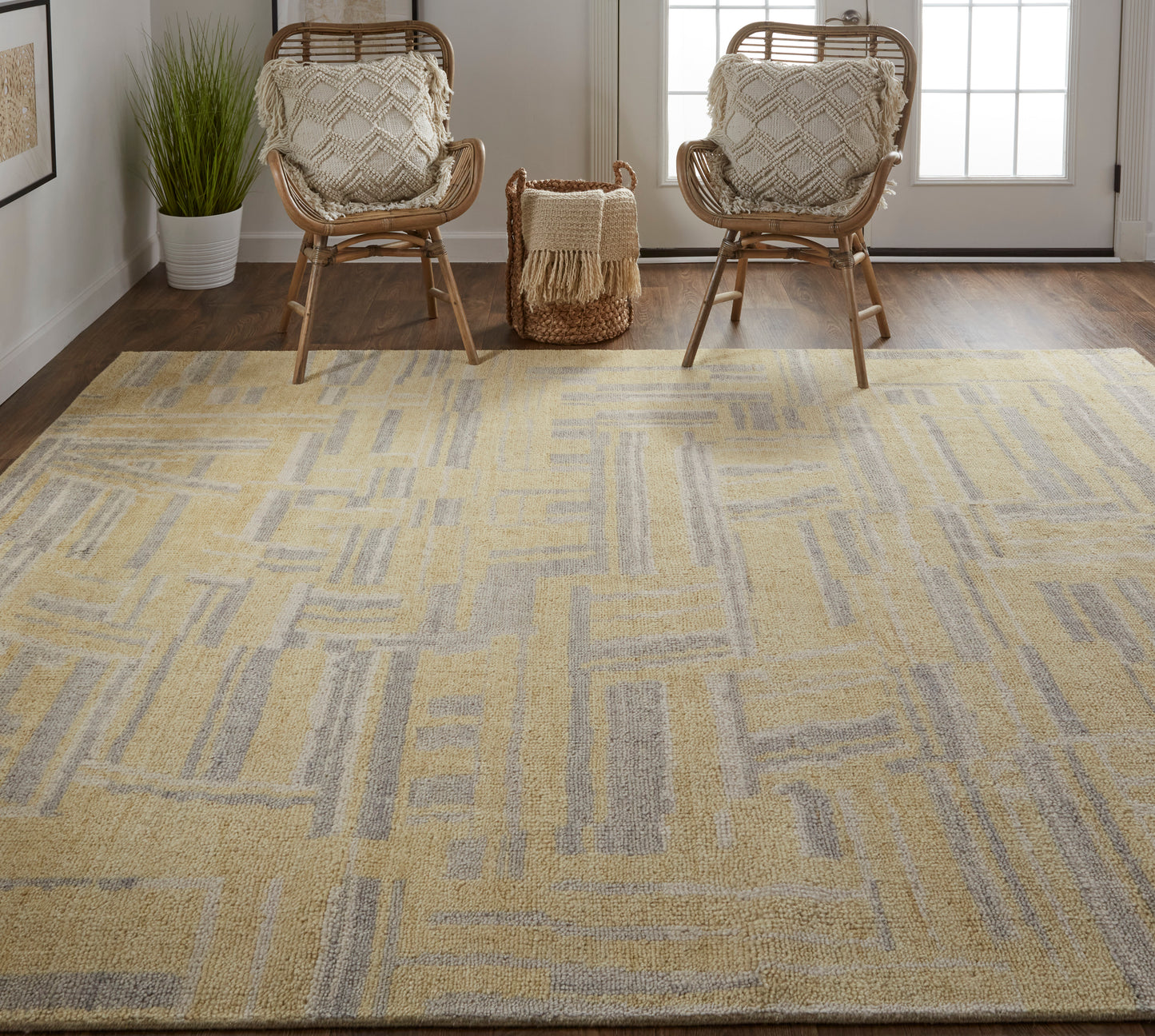 Weatherfield Transitional/Casual Abstract Gold/Gray - Feizy Rug