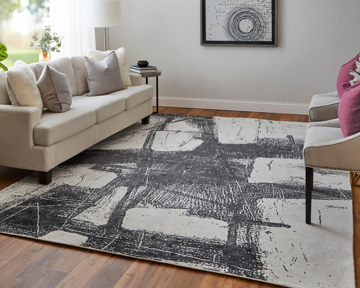 Coda Modern/Industrial/Global Abstract/Watercolor Black/White 8927 - Feizy Rug