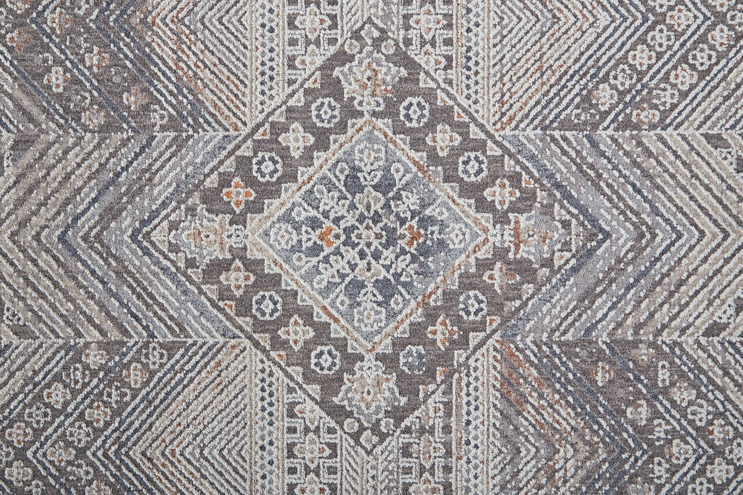 Francisco Transitional/Southwestern/Mid-Century Modern Medallion/Geometric/Distressed Ivory/Gray - Feizy Rug