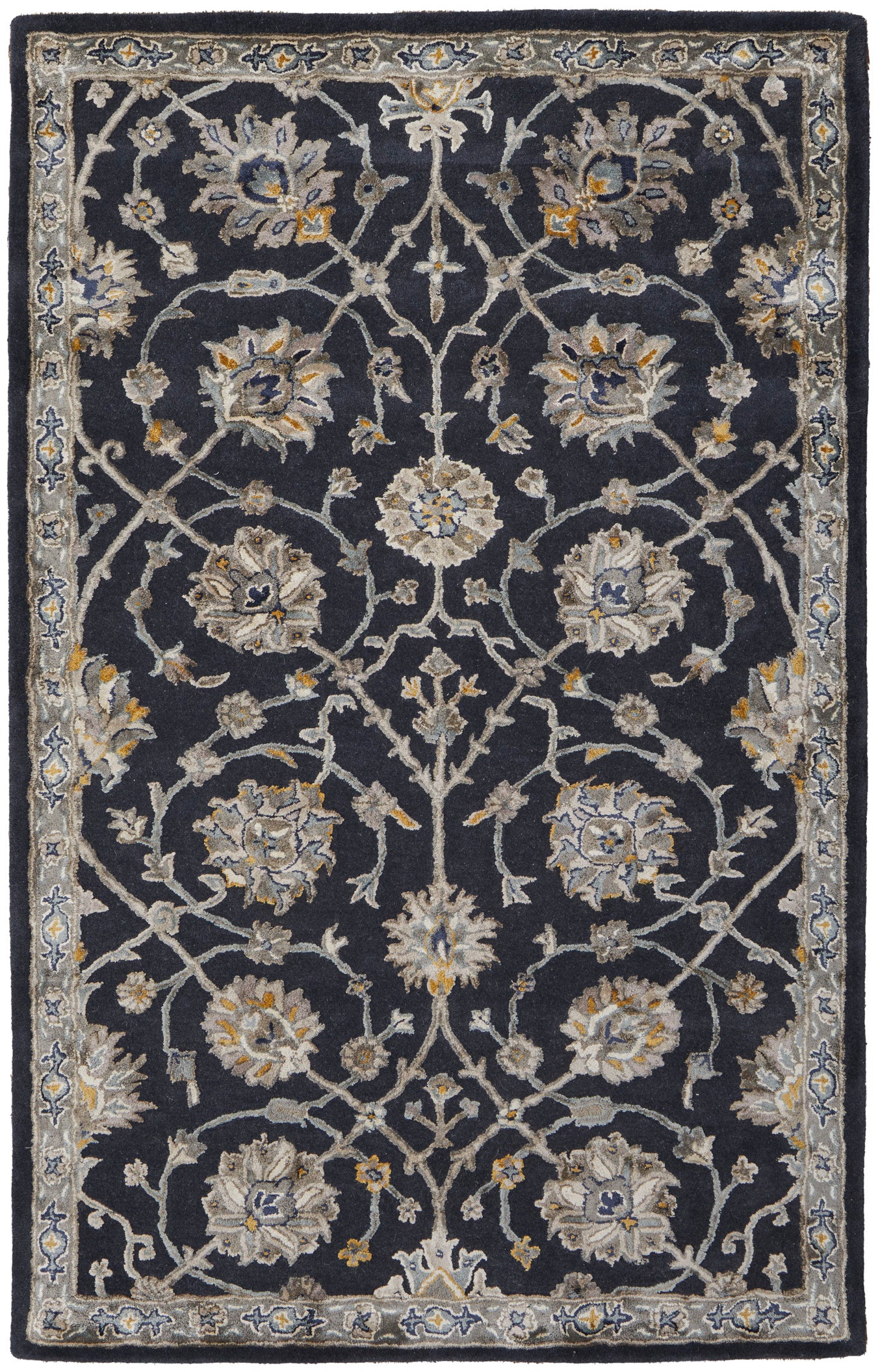 Prescott Traditional/Bohemian & Eclectic/French & Victorian Floral & Botanical/Scroll/Paisley Blue/Silver/Gray - Feizy Rug