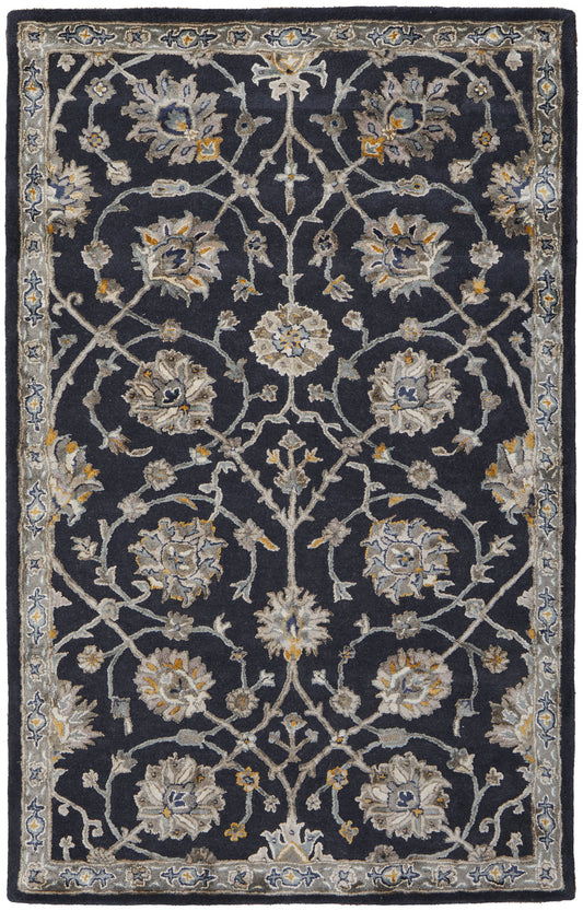 Prescott Traditional/Bohemian & Eclectic/French & Victorian Floral & Botanical/Scroll/Paisley Blue/Silver/Gray - Feizy Rug