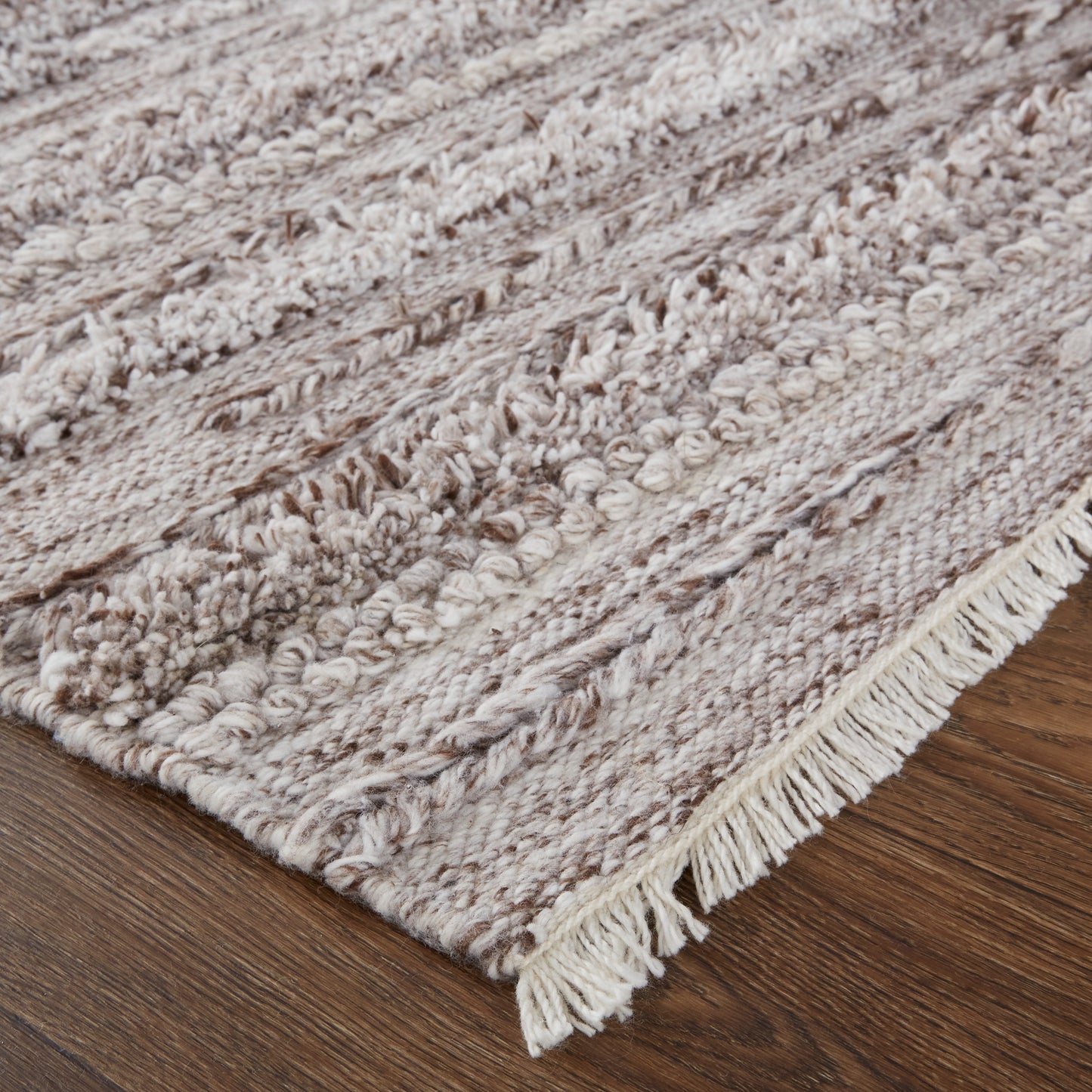 Alden Transitional/Casual/Scandinavian Stripes/Solid Taupe/Brown/Ivory - Feizy Rug