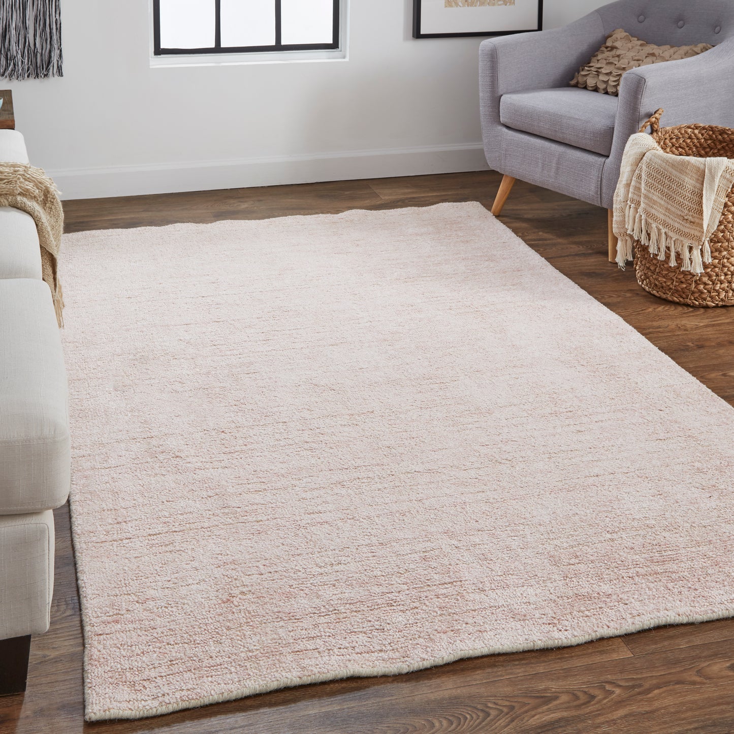 Delino Transitional/Casual/Industrial Solid Pink/Ivory - Feizy Rug
