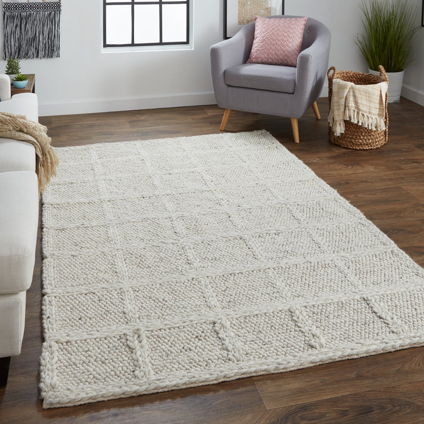 Berkeley Transitional/Casual/Scandinavian Solid/Geometric Ivory/Gray - Feizy Rug