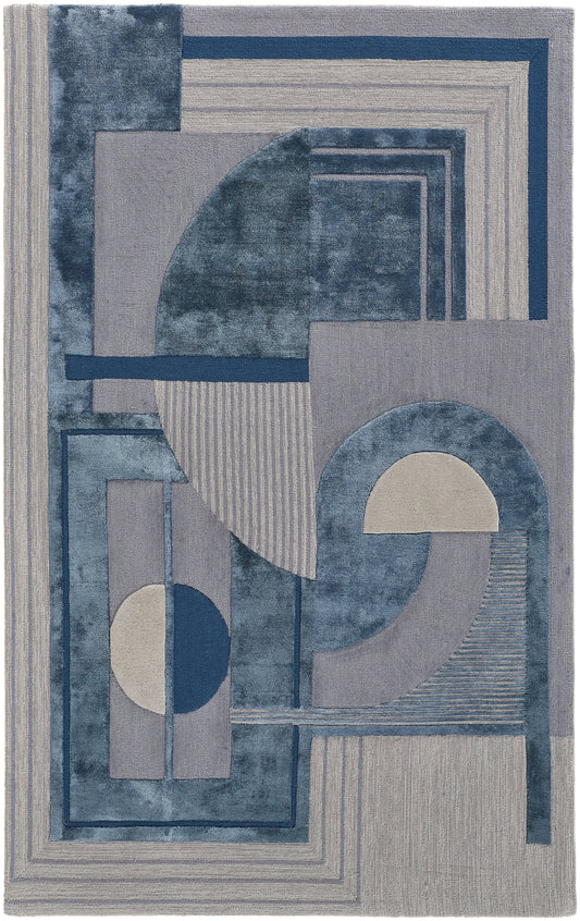 Nash Modern/Mid-Century Modern/Industrial Geometric/Color Block/Abstract Blue/Ivory/Gray - Feizy Rug