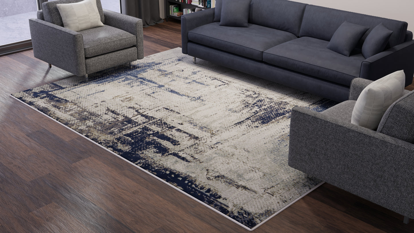 Mandana Modern/Bohemian & Eclectic/Industrial Abstract/Watercolor Ivory/Blue - Feizy Rug