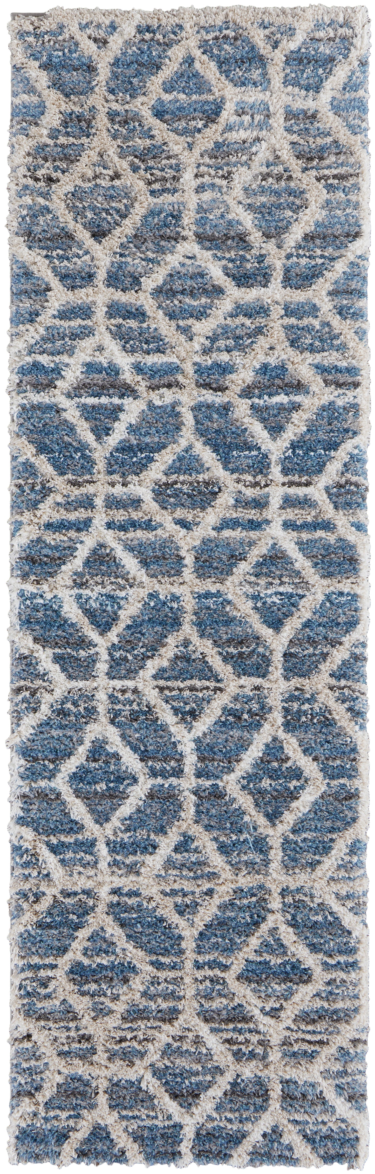 Mynka Transitional/Bohemian & Eclectic/Farmhouse Diamond/Geometric/Trellis & Lattice Blue/Ivory - Feizy Rug