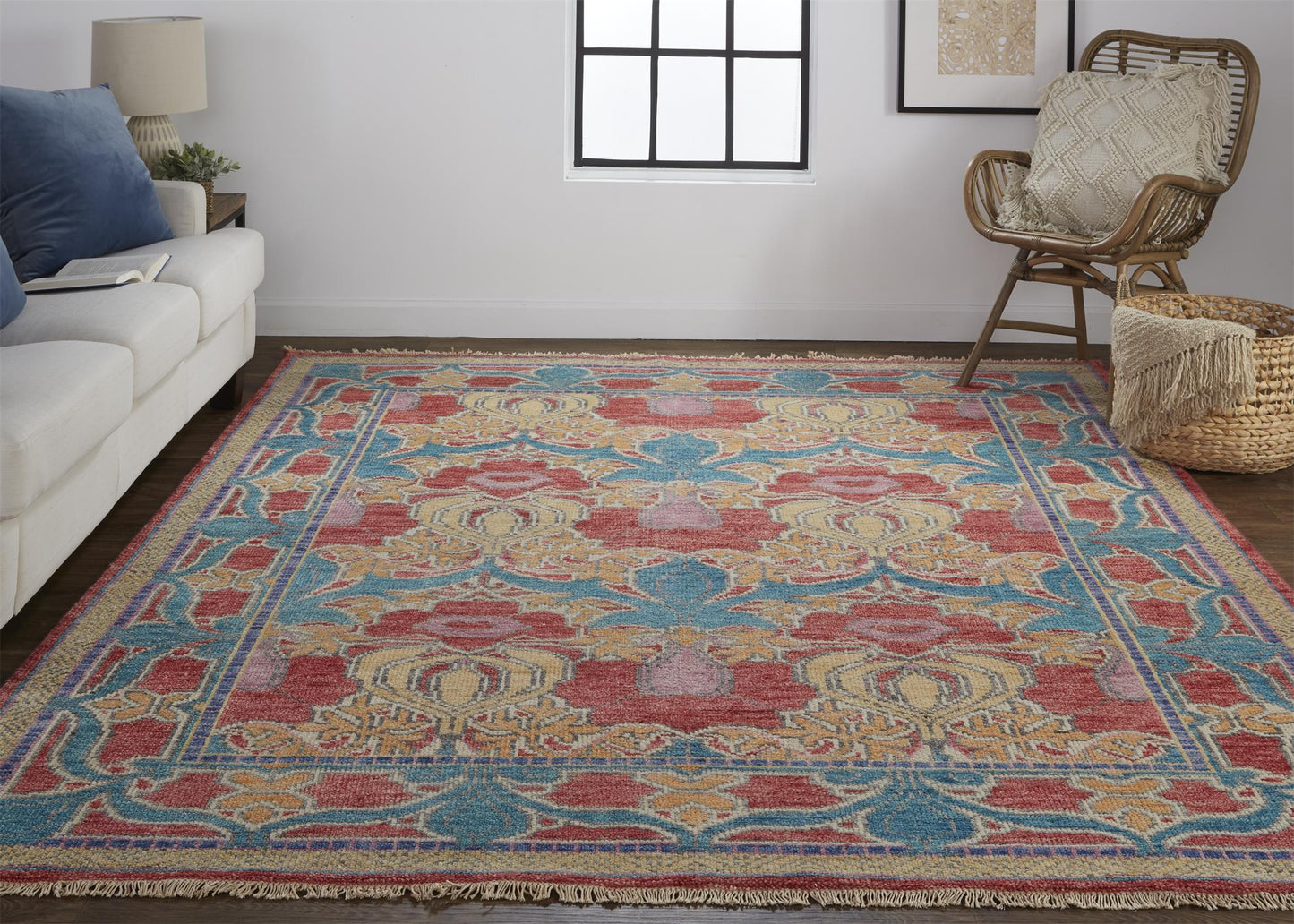 Beall Traditional/Rustic Oriental/Floral & Botanical/Bordered Blue/Red/Yellow - Feizy Rug