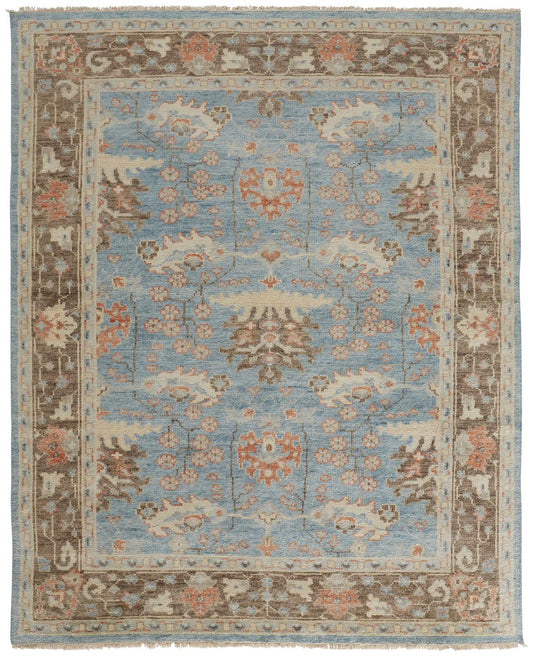 Beall Traditional/Rustic/Global Oriental/Floral & Botanical/Bordered Blue/Brown - Feizy Rug