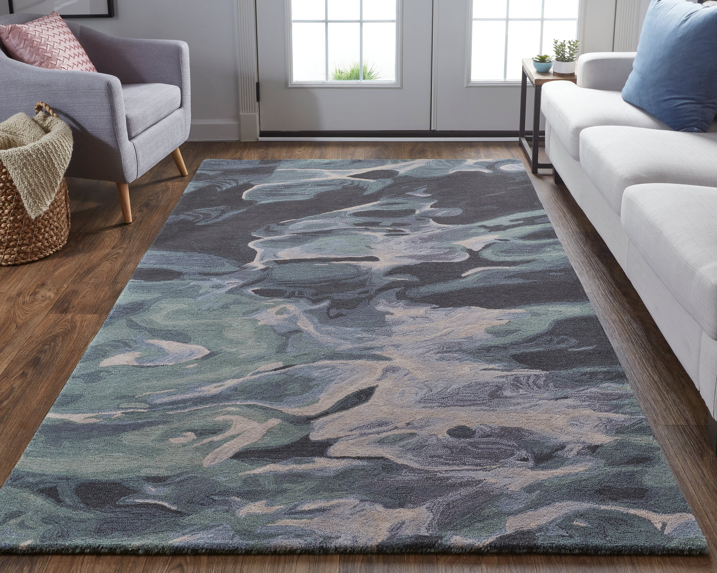 Amira Transitional/Industrial/Casual Abstract/Watercolor Green/Blue/Black - Feizy Rug